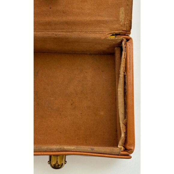 Vintage Brown Faux Leather Trinket Jewelry Box Brass Button Closure Retro Decor - Picture 13 of 14